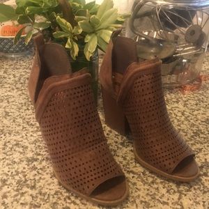 Peep toe chocolate brown perforated booties